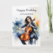 Custom Watercolor Cellist Musician Happy Birthday Kaart (Voorkant)