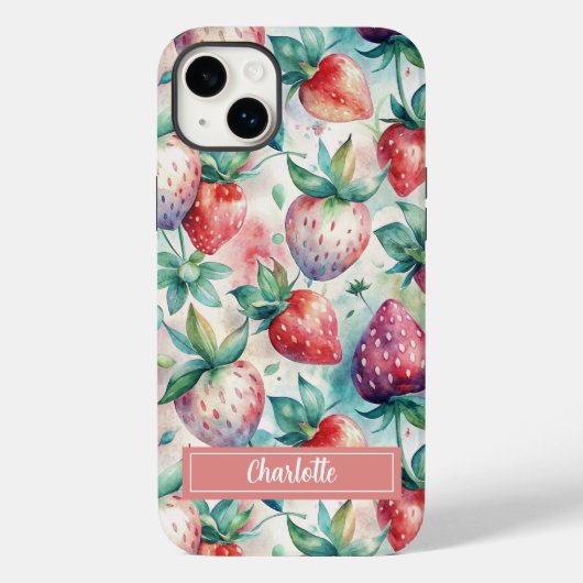 Custom Watercolor Fresh Strawberries Case-Mate iPhone Case (Achterkant)