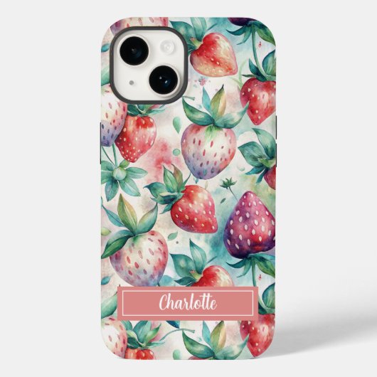 Custom Watercolor Fresh Strawberries Case-Mate iPhone Case (Achterkant)