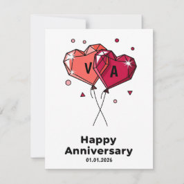 Custom Watercolor Heart Couple Anniversary Card Feestdagenkaart
