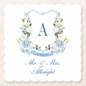 Custom Watercolor Hydrangea Floral Crest Wedding Kartonnen Onderzetters (Voorkant)