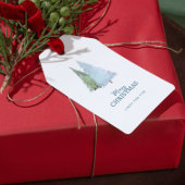 Custom Watercolor White Green Pine Merry Christmas Cadeaulabel