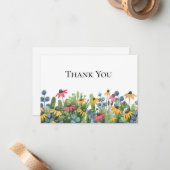 Custom Watercolor Wildflowers Thank You Flat Notitiekaartje (Voorkant / Achterkant in situ)