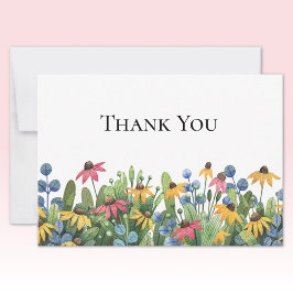Custom Watercolor Wildflowers Thank You Flat Notitiekaartje