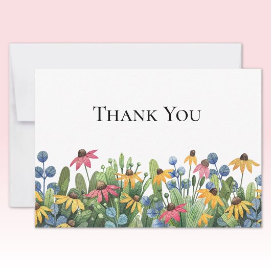 Custom Watercolor Wildflowers Thank You Flat Notitiekaartje