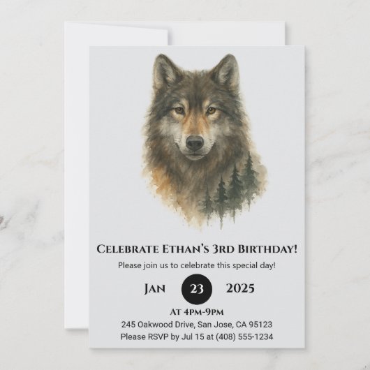 Custom Watercolor Wolf Birthday Kaart (Voorkant)