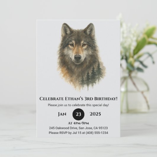 Custom Watercolor Wolf Birthday  Kaart (Staand voorkant)