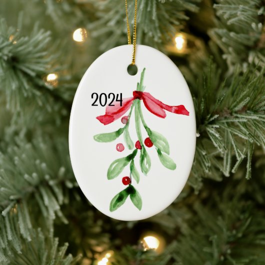 CUSTOM Waterverf Mistletoe - Kerstversiering Keramisch Ornament (Boom)