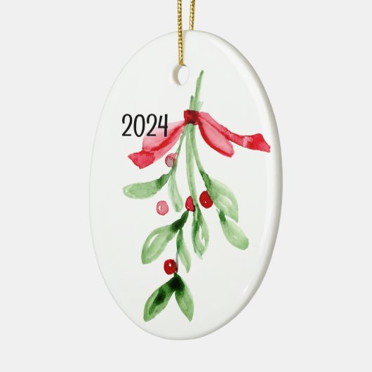 CUSTOM Waterverf Mistletoe - Kerstversiering Keramisch Ornament (Links)