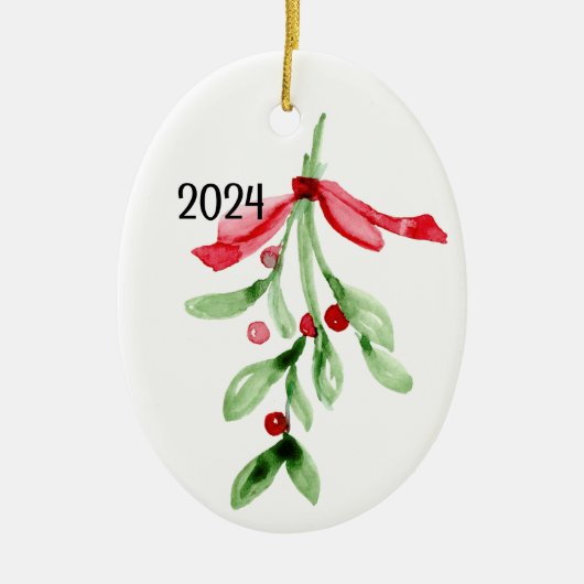 CUSTOM Waterverf Mistletoe - Kerstversiering Keramisch Ornament (Voorkant)