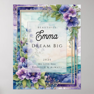 Custom Waterverf Paarse Bloemen Lijst Poster