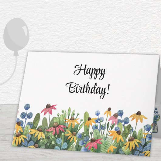 Custom, Waterverf Wildflowers Happy Birthday Kaart