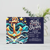 Custom Waves Blue Ocean Baby shower Kaart (Staand voorkant)