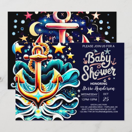 Custom Waves Blue Ocean Baby shower Kaart (Voorkant / Achterkant)