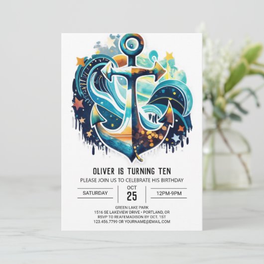 Custom Waves Blue Ocean Verjaardag Kaart (Staand voorkant)