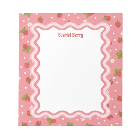 Custom Wavy Border Strawberry Pattern Personalized Notitieblok (Voorkant)