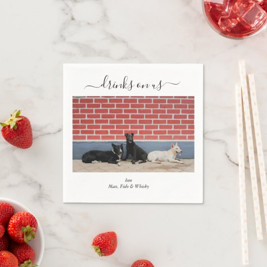 Custom Wedding 3 Dogs Drinks on Us Pet Fun Photo Servet (Insitu)