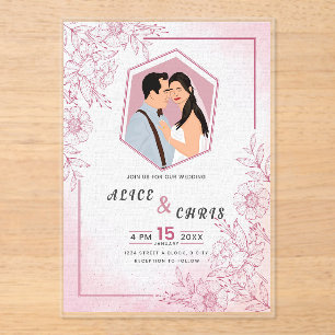 Custom Wedding Acryl Kaart met uw Cartoon gezicht Uitnodigingen