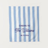 Custom Wedding Blue Stripe Wandkleed (Voorkant)