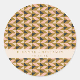 Custom Wedding Blush Gold Zwart Geometrische Chic Ronde Sticker