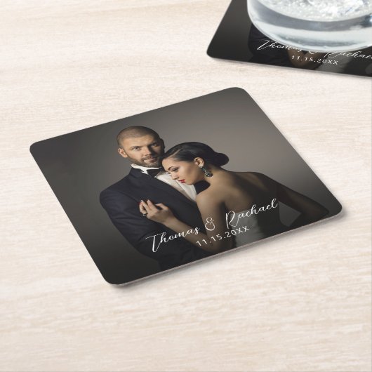 Custom Wedding Bride and Groom's Photo Kartonnen Onderzetters (Schuin)