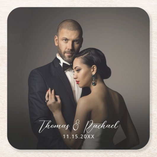 Custom Wedding Bride and Groom's Photo Kartonnen Onderzetters (Voorkant)