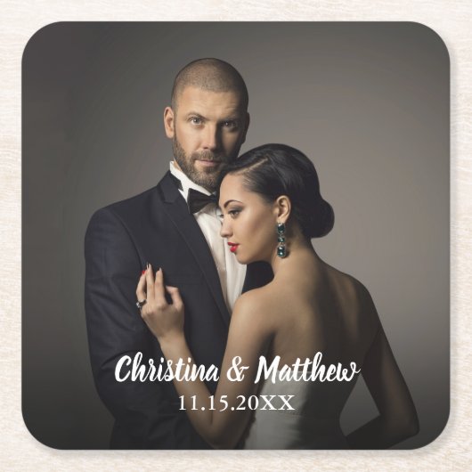 Custom Wedding Bride and Groom's Photo Kartonnen Onderzetters (Voorkant)