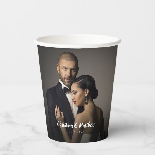 Custom Wedding Bride and Groom's Photo Papieren Bekers (Achterkant)