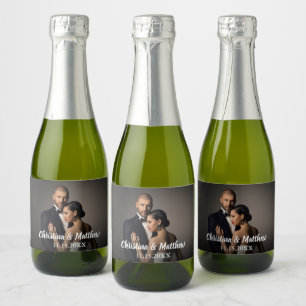 Custom Wedding Bride and Groom's Photo Sparkling Wijnetiket