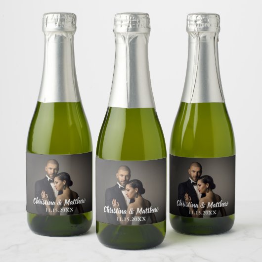 Custom Wedding Bride and Groom's Photo Sparkling Wijnetiket (Flessen)