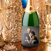 Custom Wedding Bride and Groom's Photo Sparkling Wijnetiket