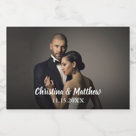 Custom Wedding Bride and Groom's Photo Sparkling Wijnetiket (Enkel label)