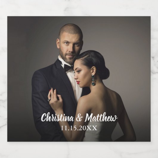 Custom Wedding Bride and Groom's Photo Sparkling Wijnetiket (Enkel label)