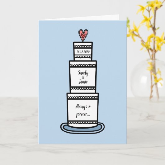 Custom Wedding Cake Illustration Wedding Card Kaart (Gele Bloem)