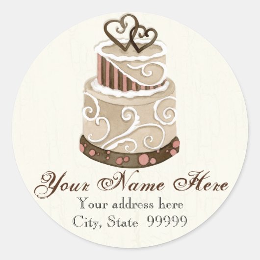 Custom Wedding Cake Moderne Dot Stripe Swirls Ronde Sticker (Voorkant)