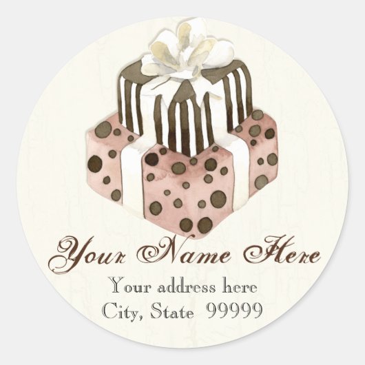 Custom Wedding Cake Moderne Dot Stripe Swirls Ronde Sticker (Voorkant)