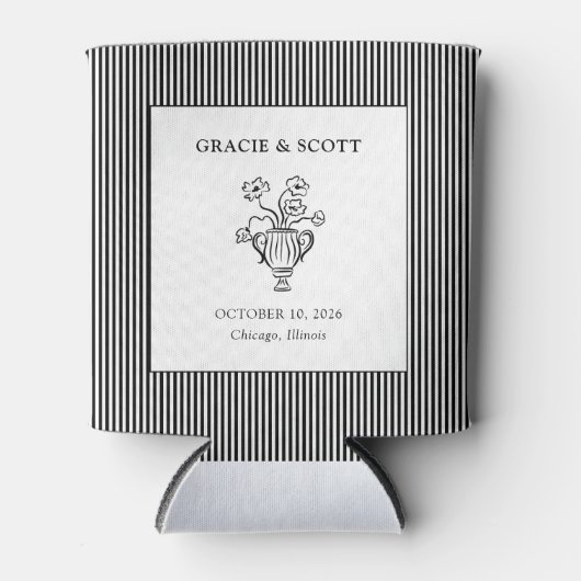 Custom Wedding Classic Black & White Stripe Blikjeskoeler (Voorkant)