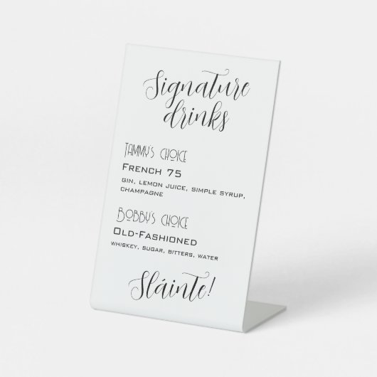 Custom Wedding Cocktail menu Reclamebord Met Voetstuk (Voorkant)