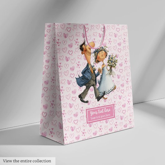 Custom Wedding Gift Bag Quirky Cartoon Passen getr Medium Cadeauzakje