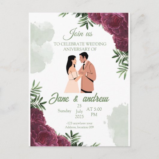 Custom Wedding Jubileum Invitation Briefkaart (Voorkant)