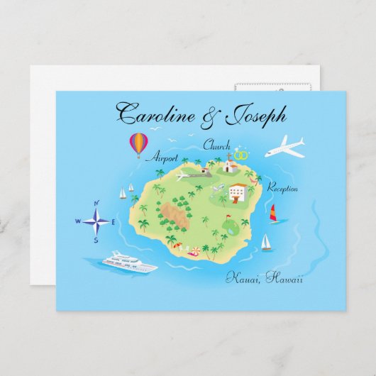 Custom Wedding Map Design - Geïllustreerd Briefkaart (Voorkant / Achterkant)