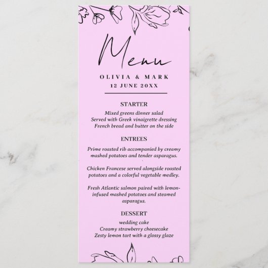 Custom Wedding Menu – Starter, Entrées & Dessert (Voorkant)