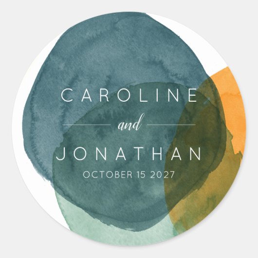 Custom Wedding Modern Elegant Waterverf Groen Ronde Sticker (Voorkant)