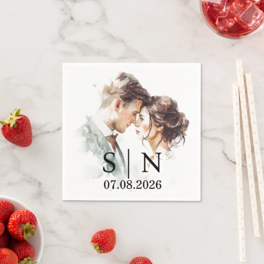 Custom Wedding Napkin – Photo, Initials & Date Servet (Insitu)