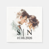 Custom Wedding Napkin – Photo, Initials & Date Servet (Voorkant)