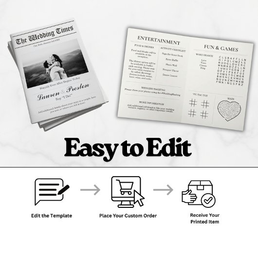 Custom Wedding Newspaper - Fun Guest Activity Book