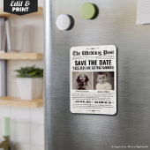 Custom Wedding Newspaper Save the Date Invitation Magneet