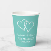 Custom wedding party cups with interlocking hearts papieren bekers (Achterkant)