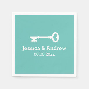 Custom wedding party napkins with old vintage key servet