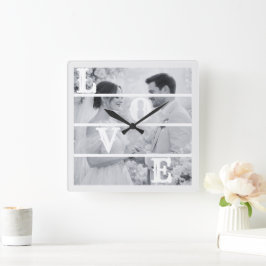 Custom Wedding Photo "LOVE" Vierkante Klok
